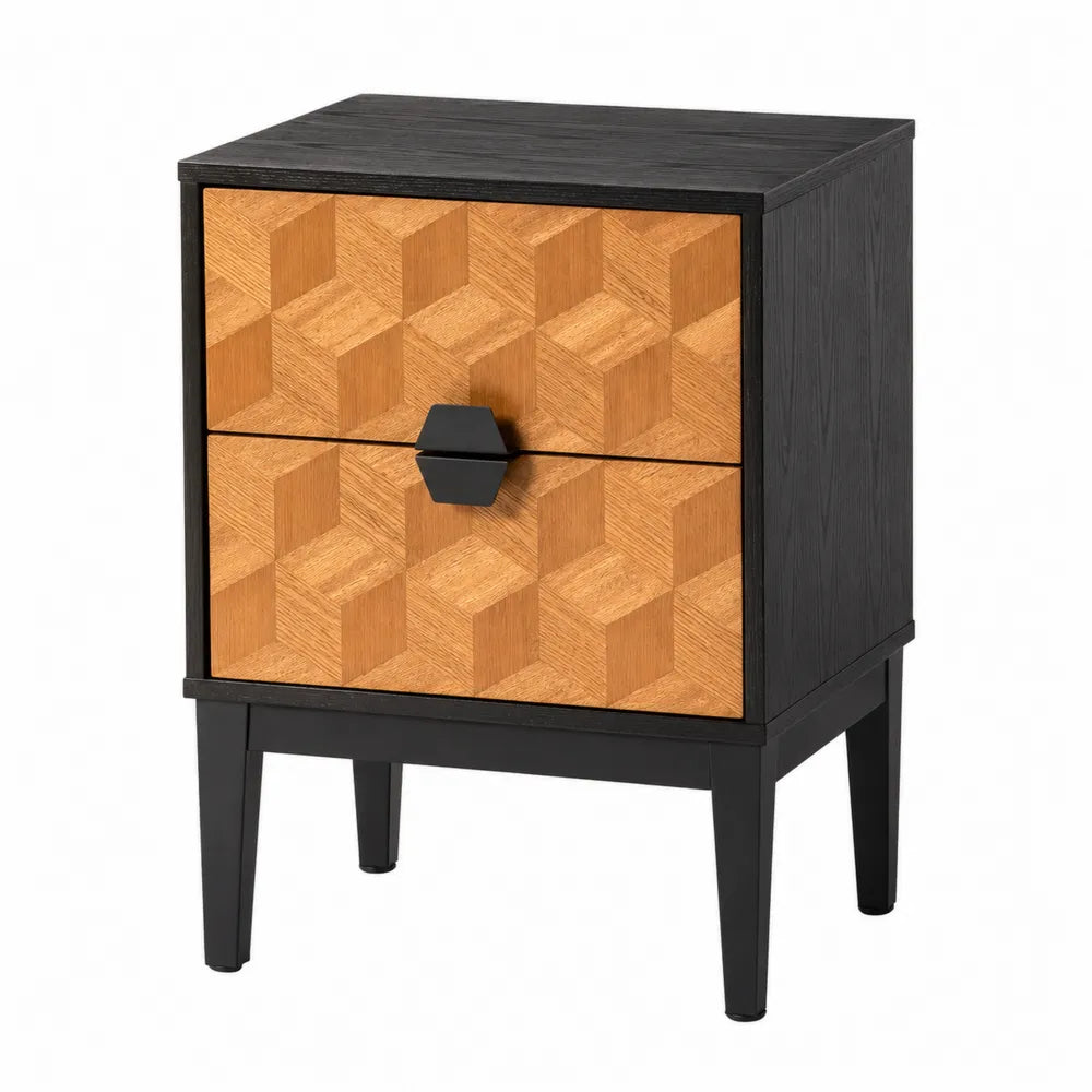 Table de chevet en bois avec motif géométrique
