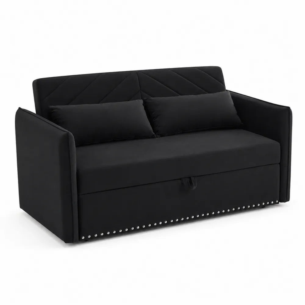 Canapé-lit en velours noir avec rangement 200 cm