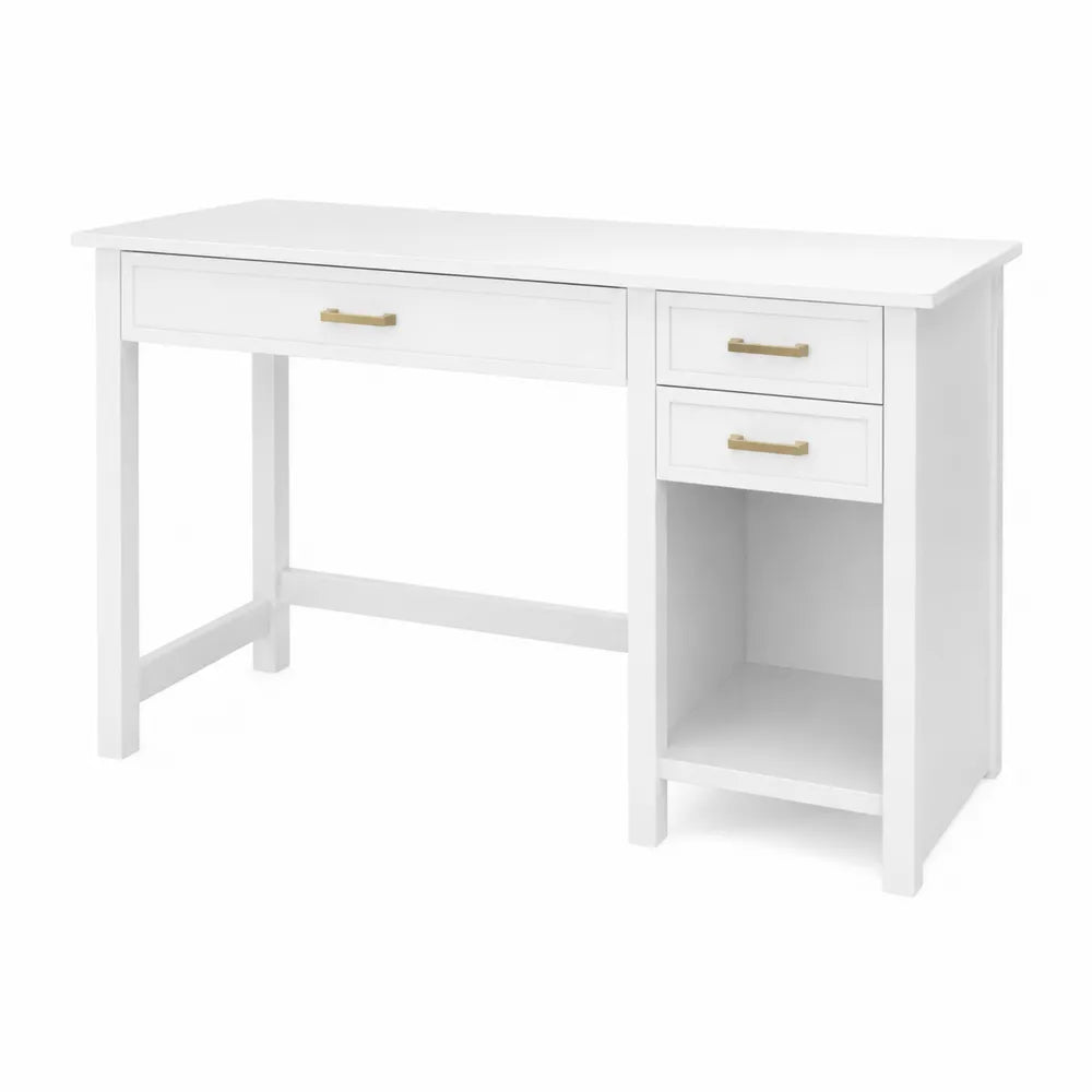 Bureau en Bois MDF Blanc avec 3 Tiroirs