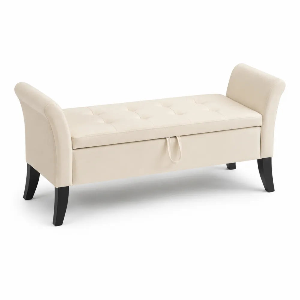 Banc en bois et PU crème avec rangement