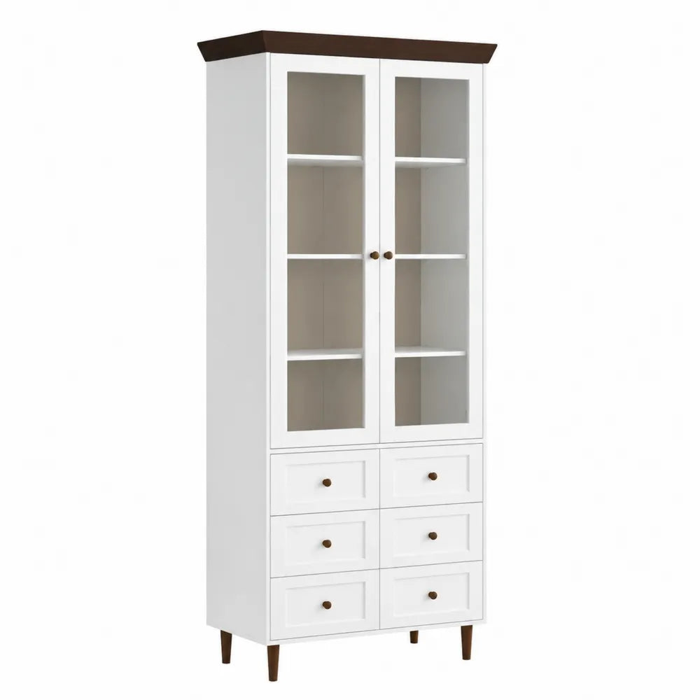 Armoire vitrée en bois avec portes et tiroirs