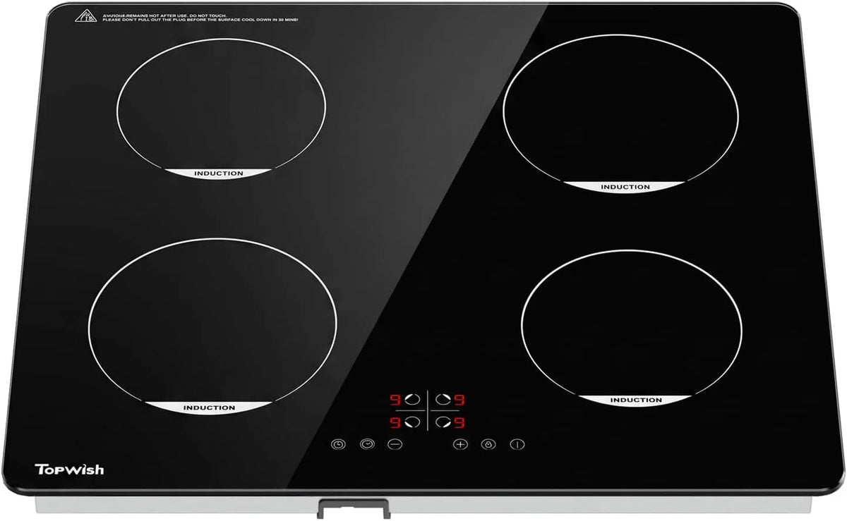 Topwish inductiekookplaat met 59 x 52 x 6 cm, 56,5 x 49,5 cm, 1800-2100 W, 99 minuten, timer, regelbare thermostaat, geluidsarme werking en RVS