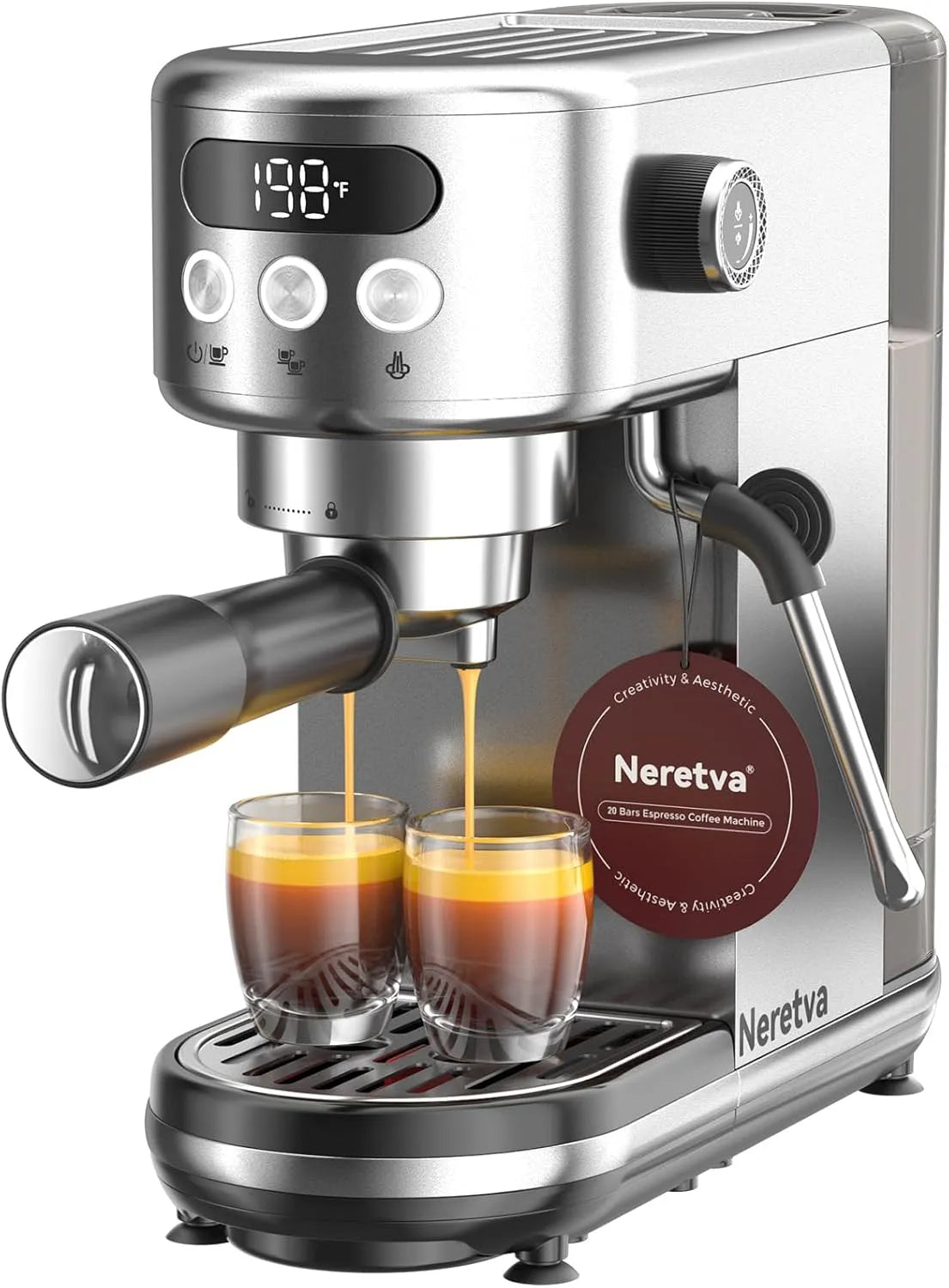 Espressomachine, 20 bar, RVS, ruimtebesparend ontwerp