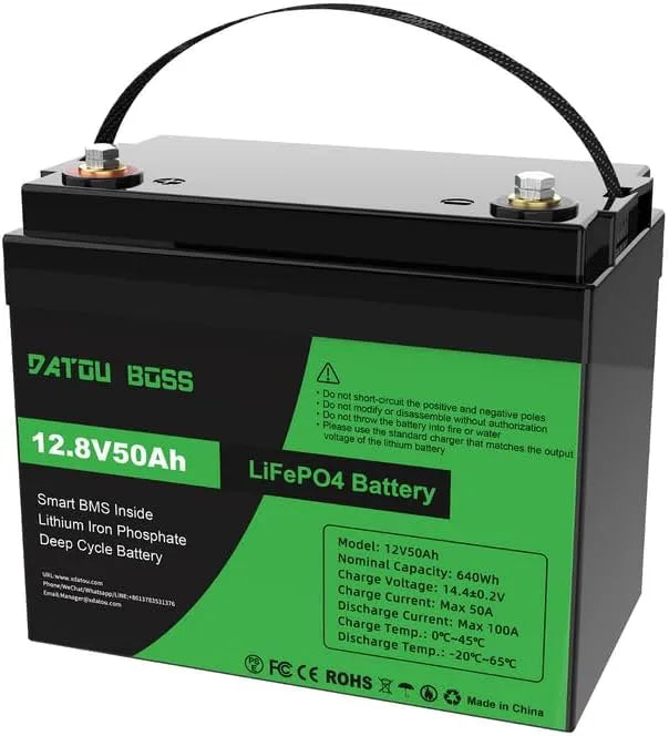 DATOUBOSS LiFePO4 Accu LiFePO4 met 12 V en 50 Ah, geïntegreerde 50 A BMS