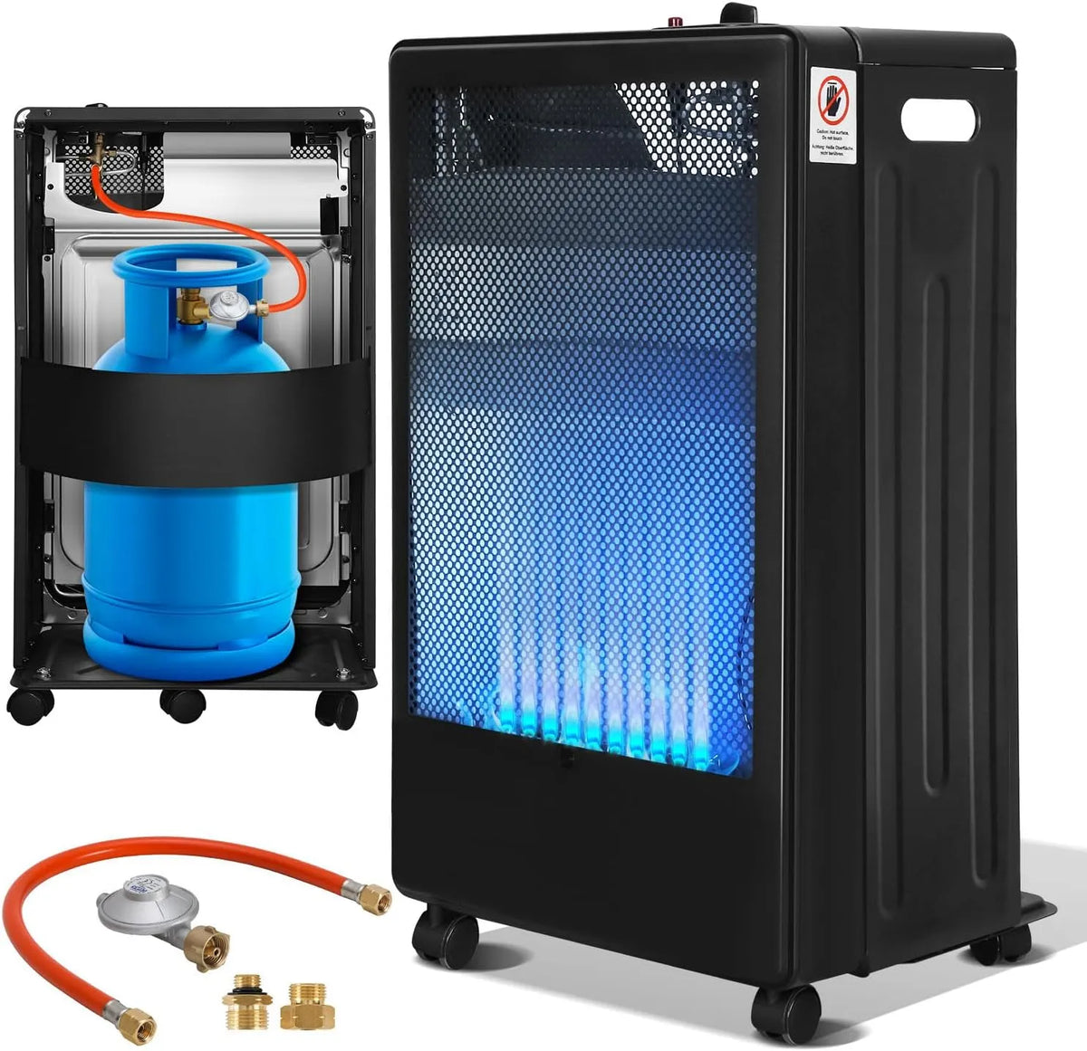 15 kg, Gaskachel, 3800 watt, gasverwarming voor gasflessen tot 15 kg, Gasverwarming voor binnenruimtes