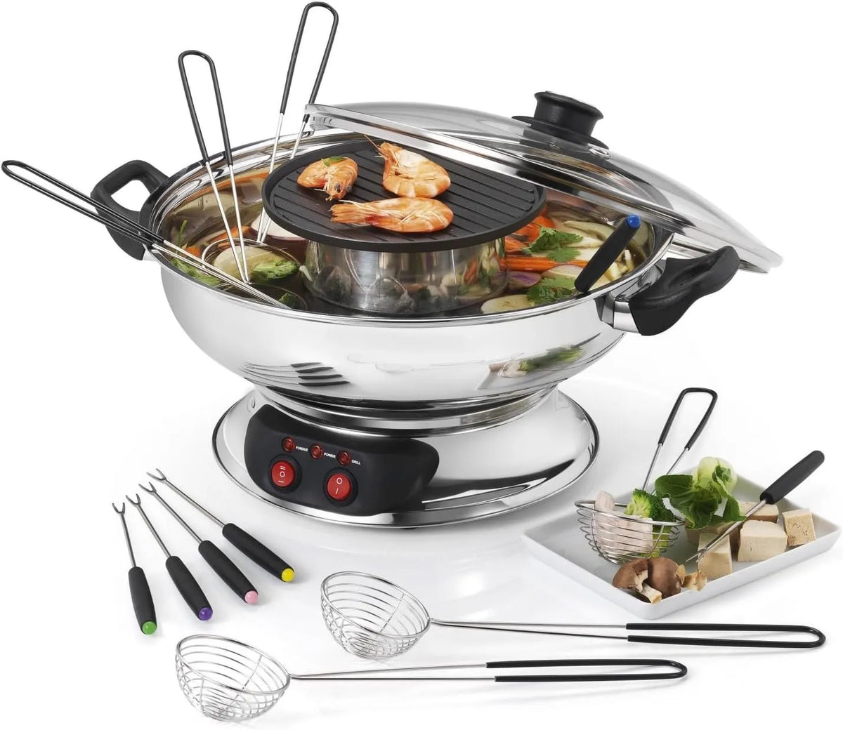 KCPFONDASIA Fondueset 1950 W 6 vorken met 1950 W, 34 x 34 x 34 cm, 1.350 W en RVS