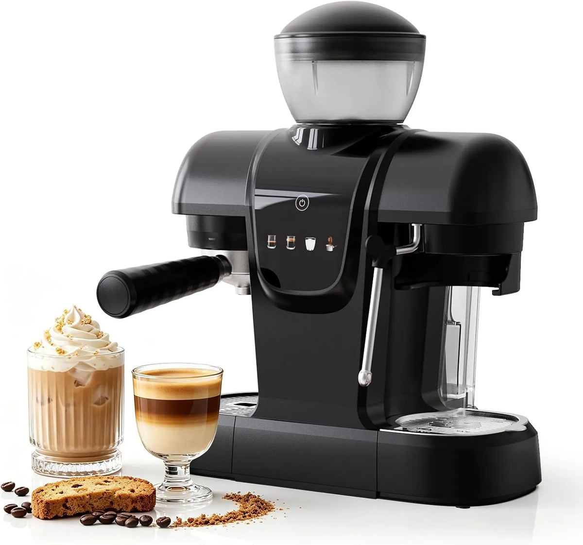 Apparaat, 19 bar, 220 g bonenreservoir, melkopschuimer, zwart, aanraakbediening, 800 ml watertank, filterkoffie en espresso combinatie