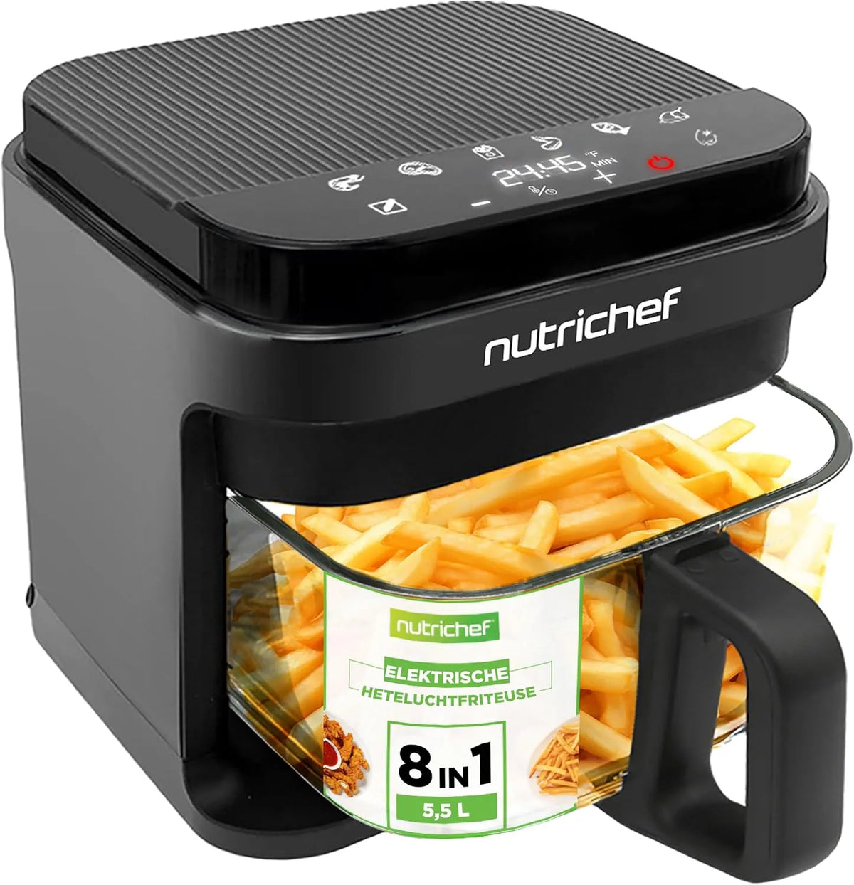 Airfryer met 5,5 l, 8 programma's, aanraakbediening en regelbare thermostaat