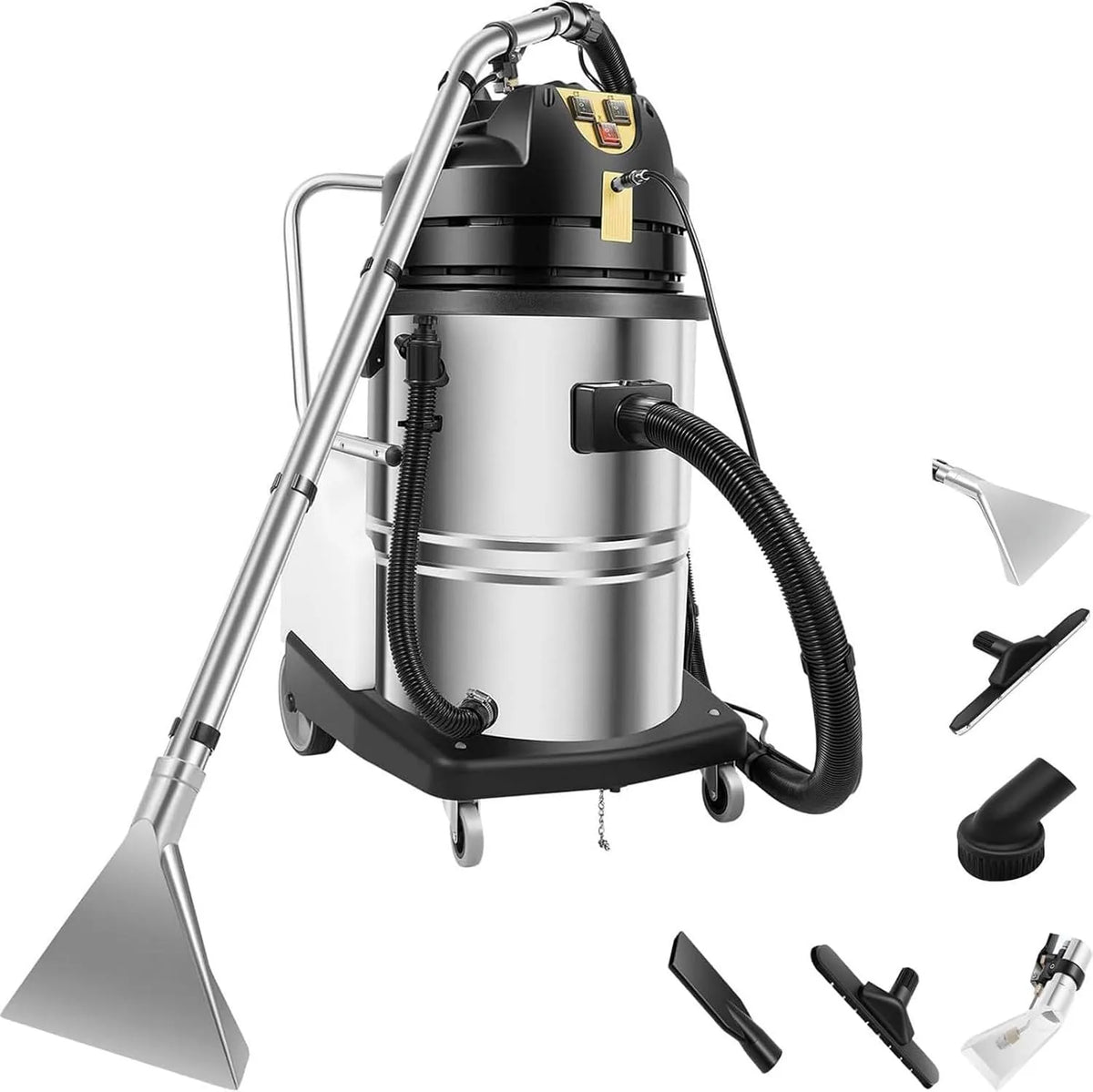 Reiniger met 2110 W, 60 l, 20l en RVS, 3-in-1 stofferingsreiniger met wielen