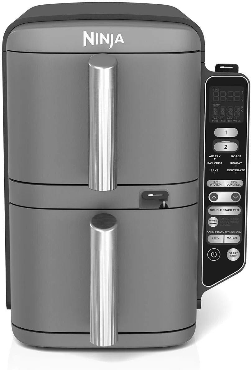 Airfryer, Ninja SL451EU, 2 gaarstanden en 2 niveaus, 6 gaarfuncties, 8 porties, grijs SL451EU, verticaal, vier kookstanden