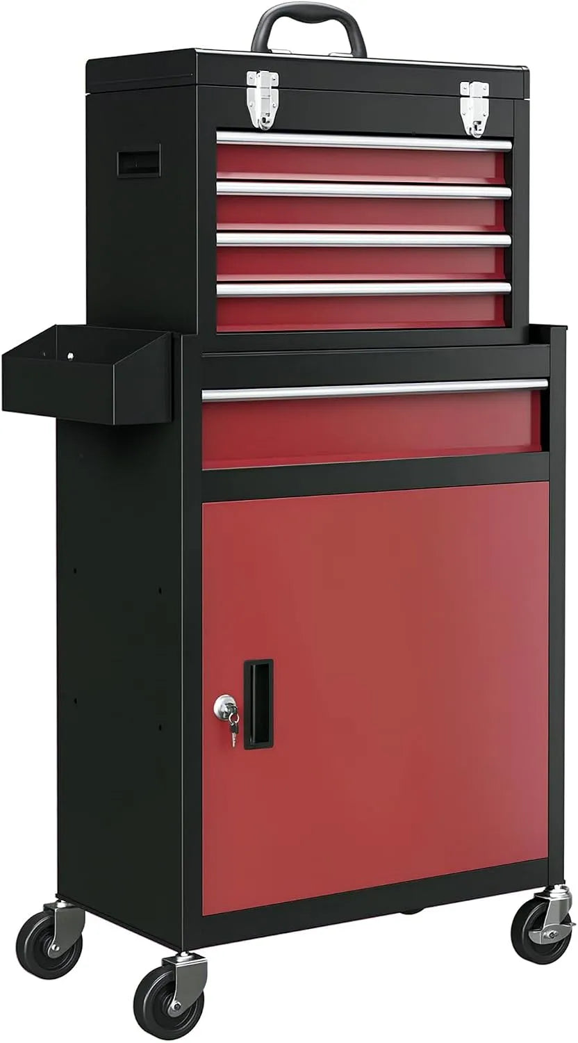 HOMCOM werkplaatswagen met wielen met 130 kg, 45L, 60L, zwart en rood