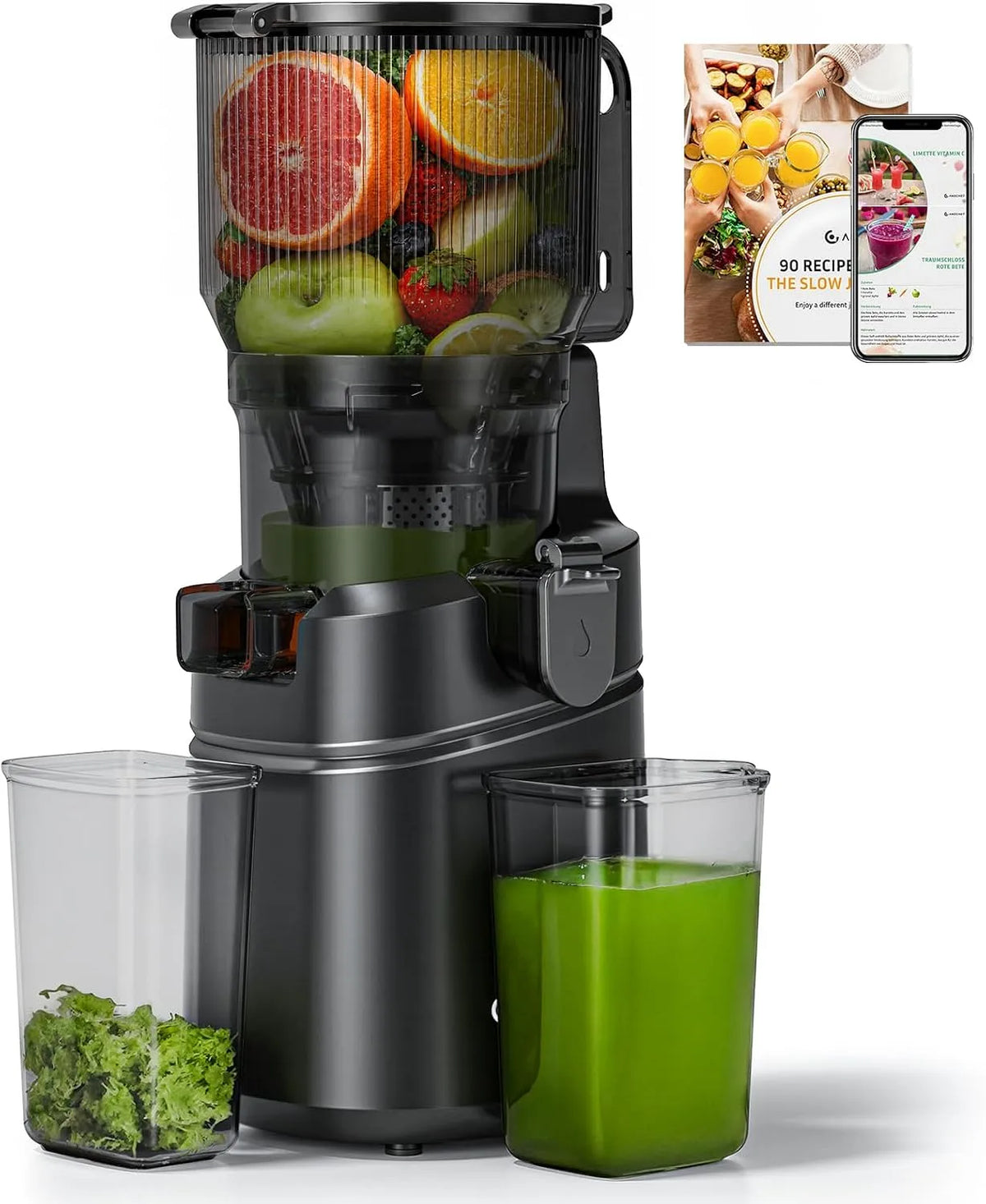 AMZCHEF Automatische Slow Juicer met 165 mm, 250 W, 2 mm, 0,8 mm en 0,5 mm