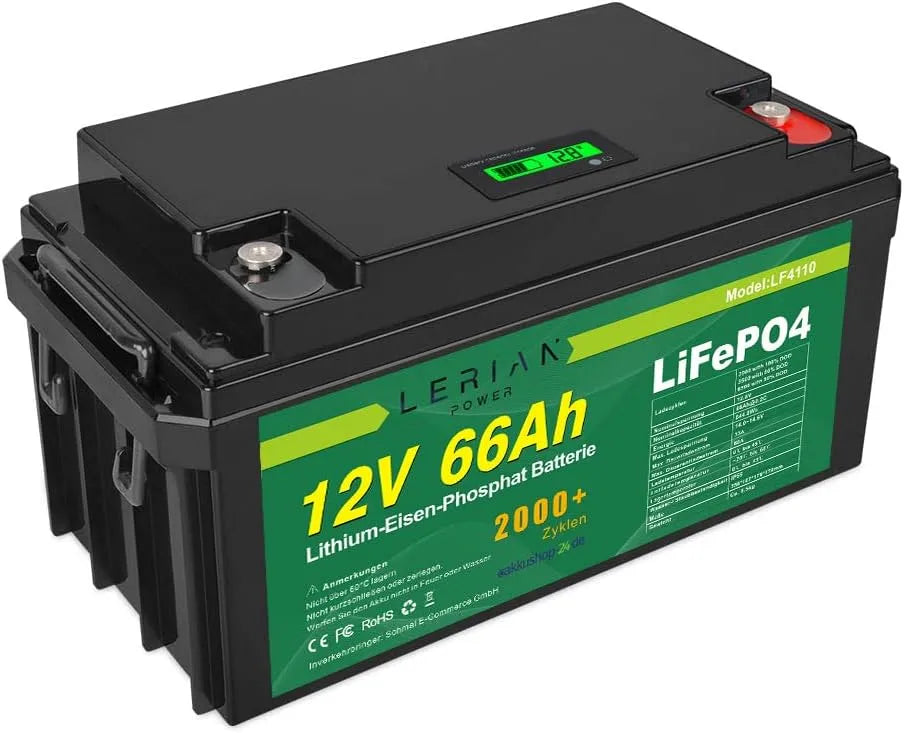 LiFePO4 Accu LiFePO4 met 12 V, 66 Ah en zonne-energie, lithium-ijzerfosfaatbatterij voor camping