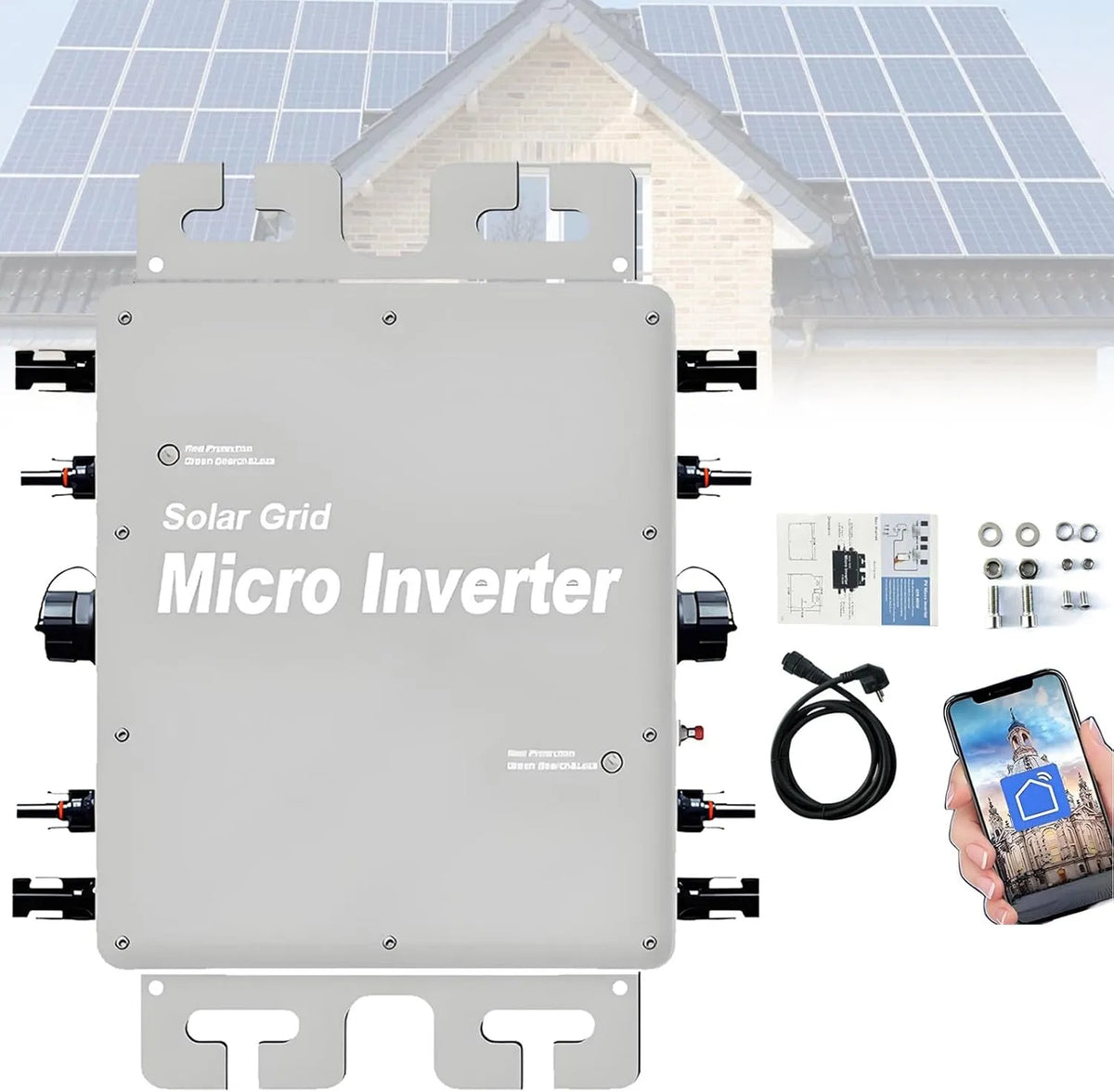 Spanningsomvormer met 1200 W, IP65, wifi, zonne-energie en aluminium