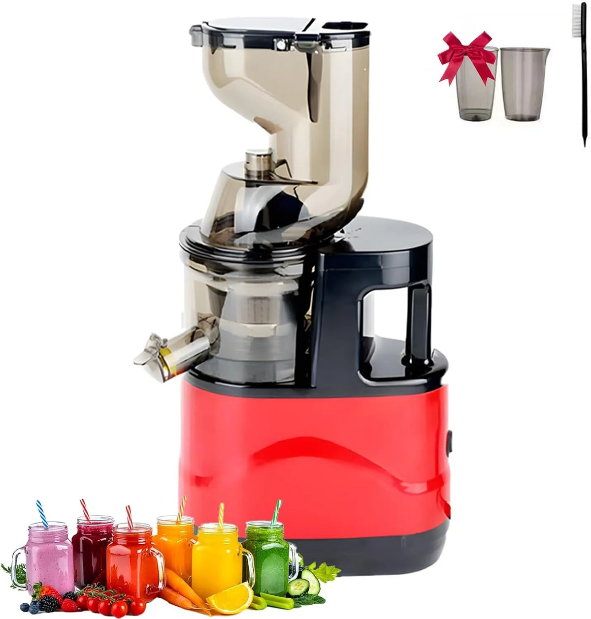 Masticating Juicer Machine met 78 mm, waterreservoir en rood