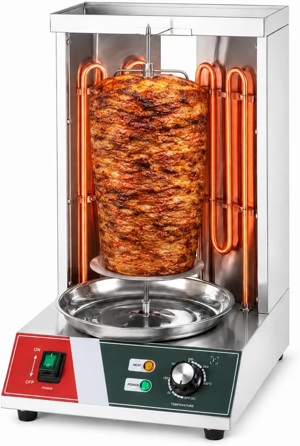 Machine met 50-300 °C, Elektrische Shawarma-grill, 2800 W, verticale grillfornuis van RVS en döner-kebab-machine, draaispit grill