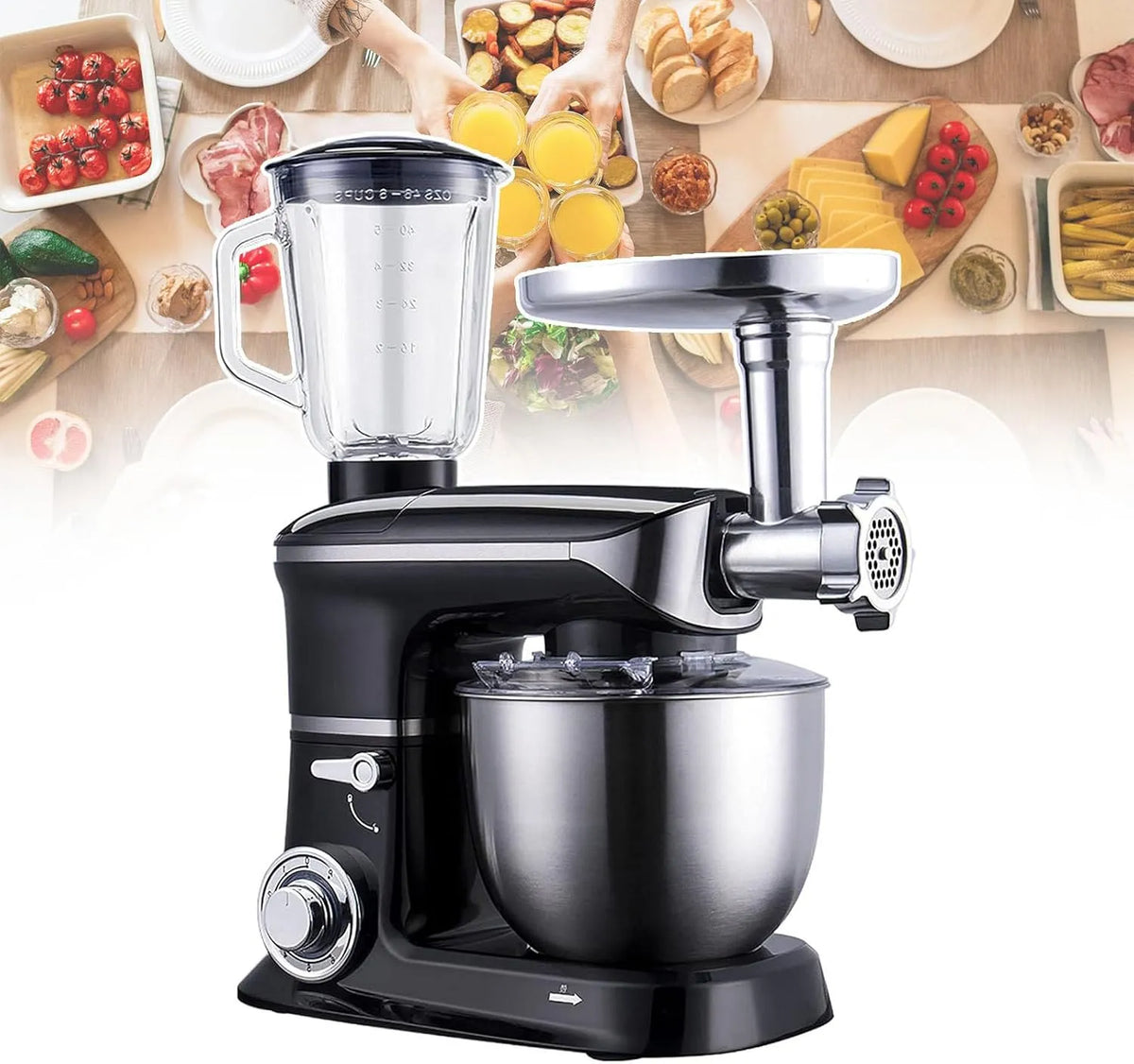 3-In-1 Keukenmixer met 3-In-1, 61 x 27 x 35cm, 220V, 50 Hz, 1500 W, 6L, RVS en aluminium