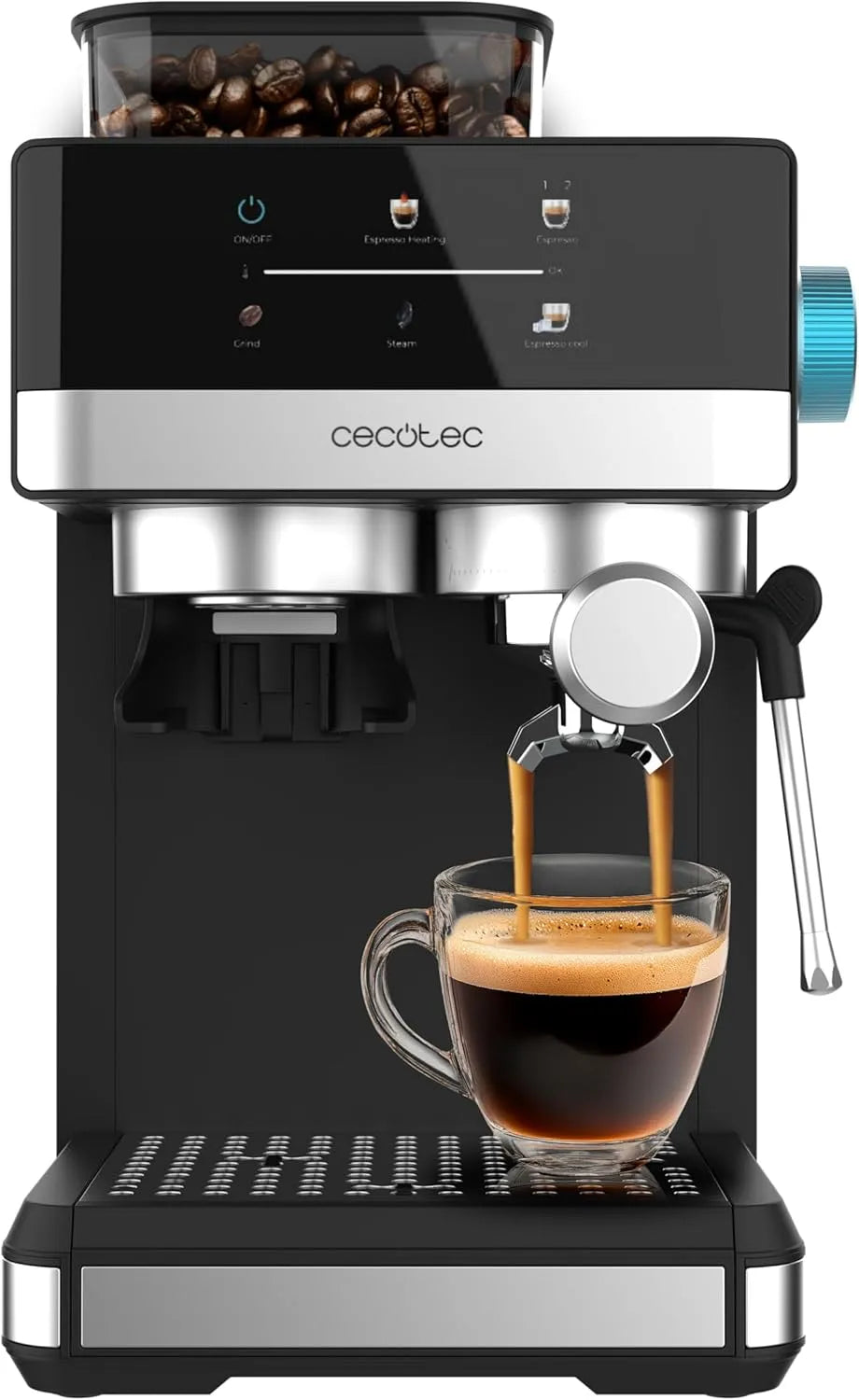 Espressomachine, 1.350 W, aanraakbediening, 20 maalstanden, thermoblock, veiligheid, 20bar, watertank 1.7L, koffiecontainer 150 g, melkopschuimer
