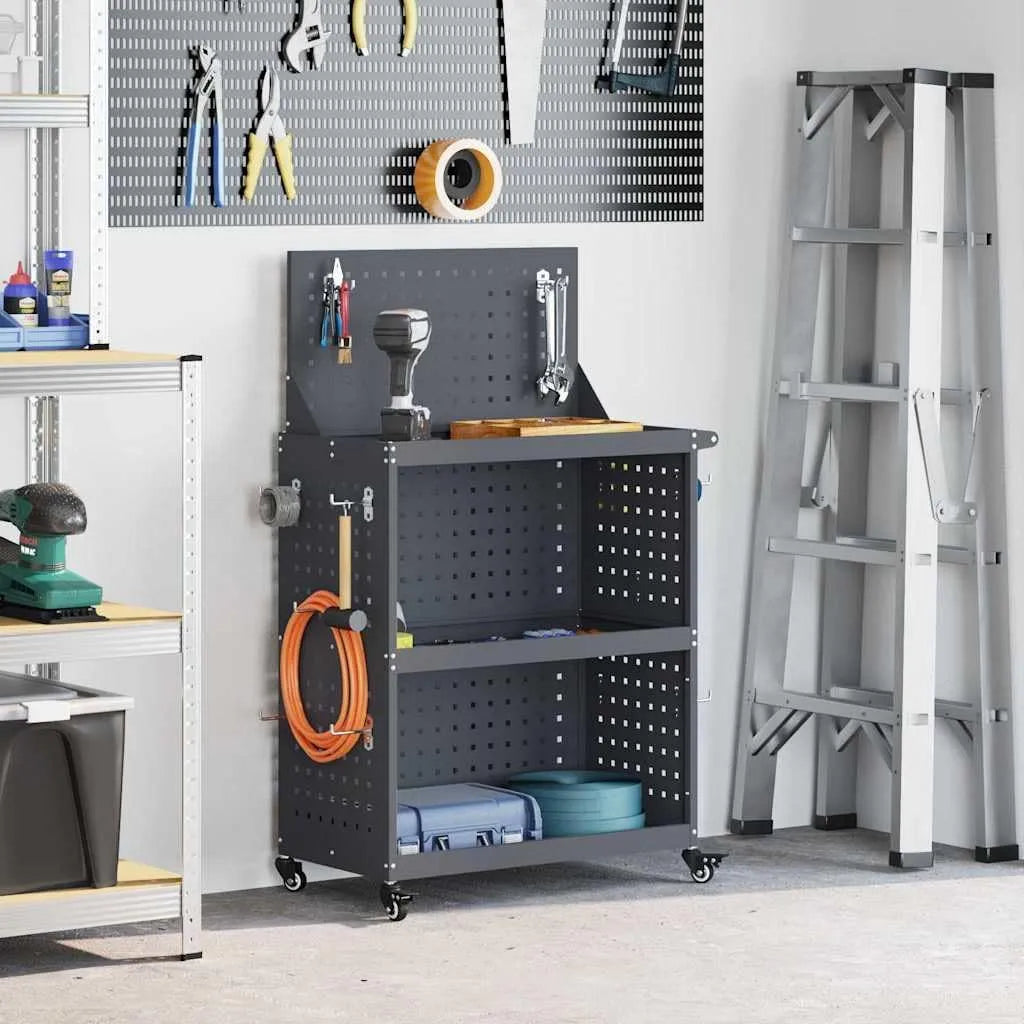 Werkplaatswagen met wielen met 65 x 35 x 111 cm, voor binnen en buiten, voor bouwplaats en werkplaats en antraciet
