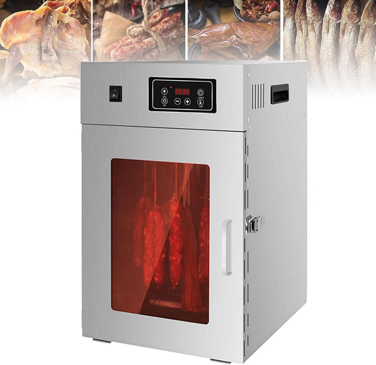 Droger met 800 W, 30-90°C, Timer, 0-24 uur, 30 minuten, RVS en gerichte luchtcirculatie