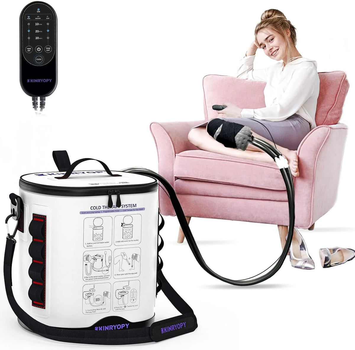 Bed met timer, 12 uur, 15 dB, 500 ml en geluidsarme werking, draagbare ijsmachine voor knie na operatie