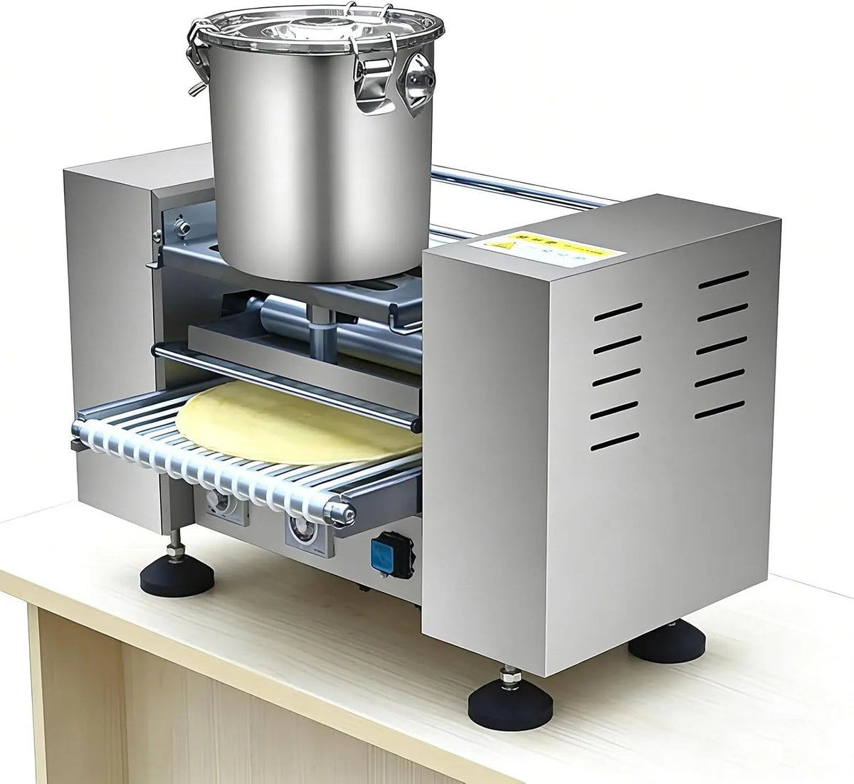 Crêpe Crust Machine met 0.4-1.2mm, 50 x 35 x 35 cm, 10 minuten, 2400 W, 150-200 °C, 0-60 seconden, 5 seconden en RVS