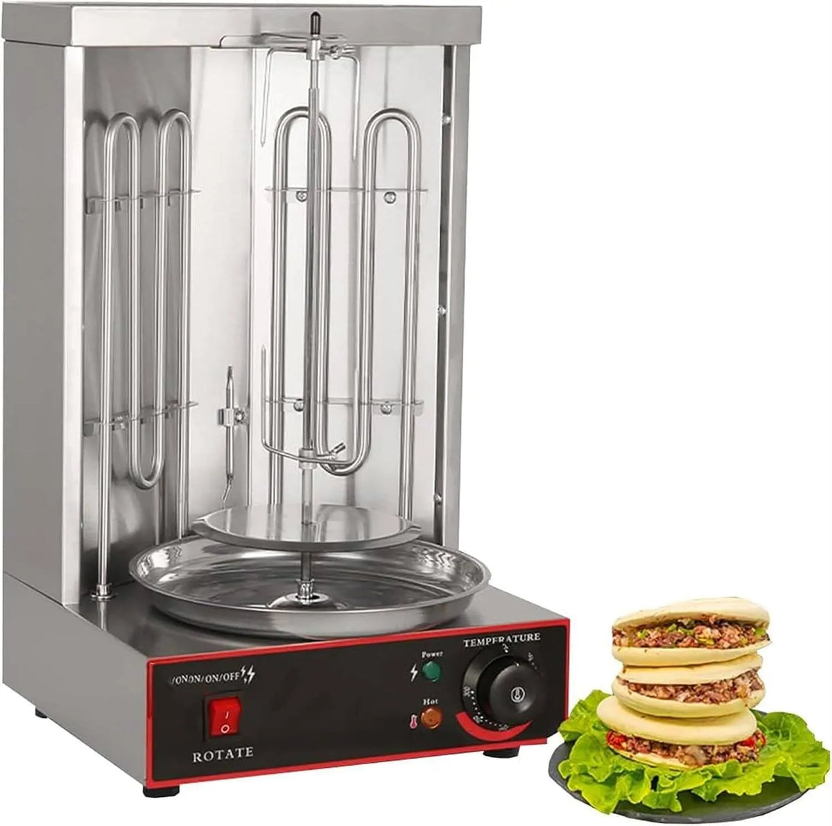Snijder, Grill voor CommerciëLe Thuiskeuken, Elektrische Verticale Rotisserie met Elektrische Kebabsnijder, barbecuestove