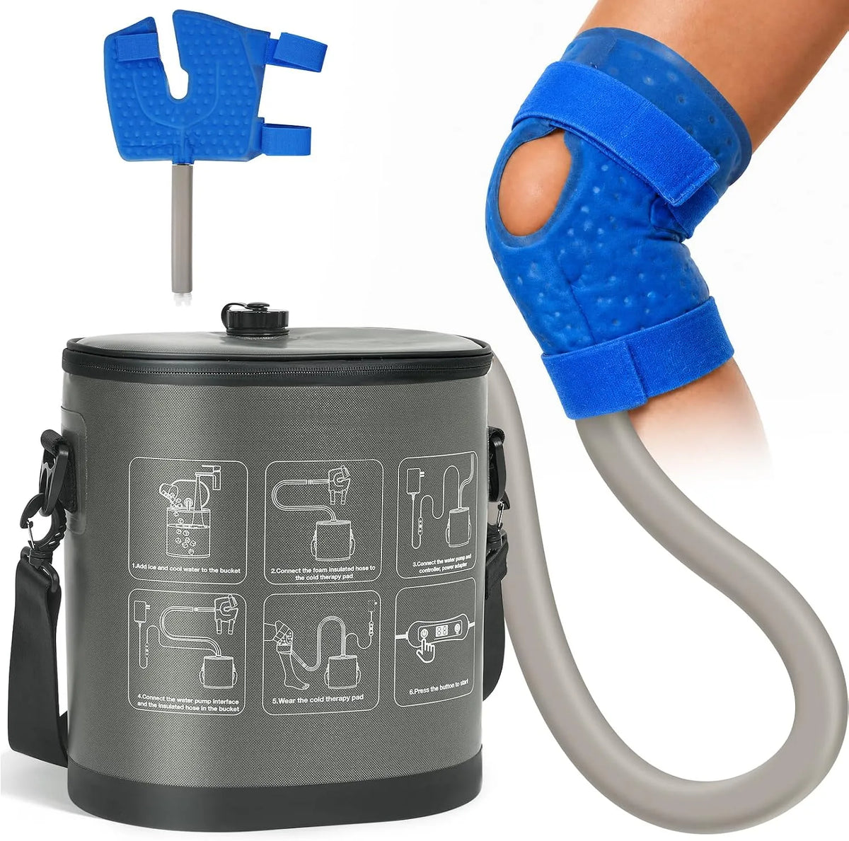 Met vrij pomp, ijsmachine voor knie na operatie, draagbare knie-ijsmachine met vrij pomp en universeel kussen, koude therapiemachine
