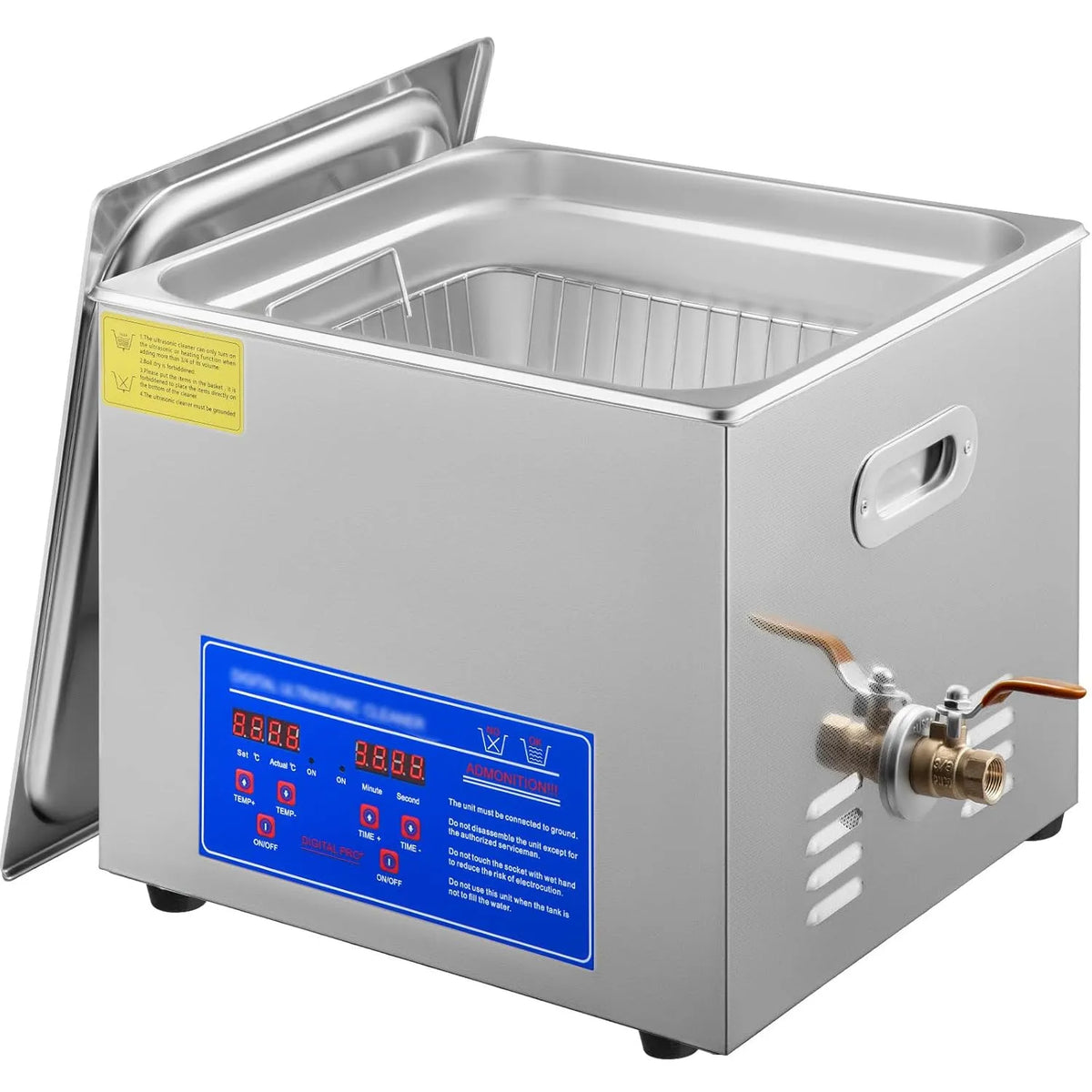 Ultrasoonreiniger met 15 l, timer, 0-80°C, 0-30 minuten, regelbare thermostaat en RVS