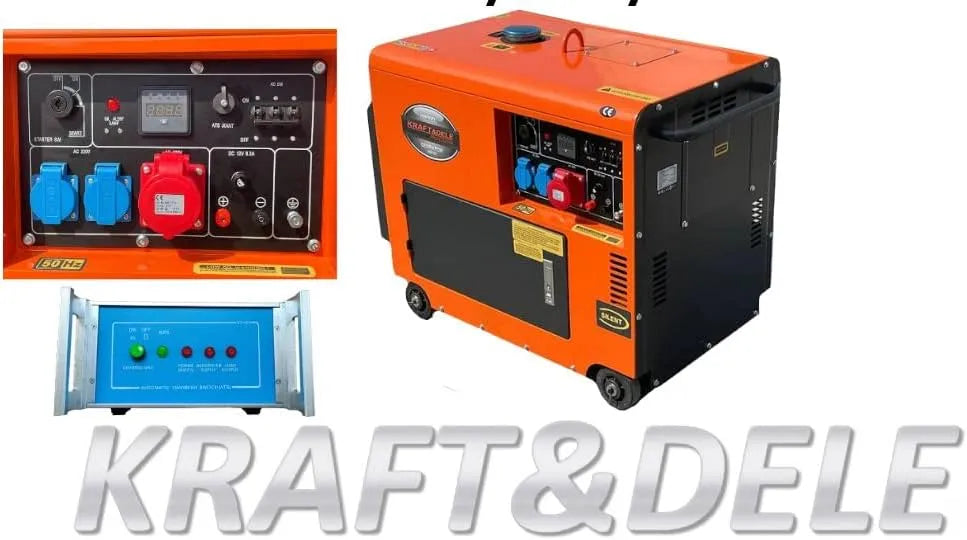 Generator met 6,5 KW, 3x220v, 1x380v, elektronische ontsteking en voor bouwplaats en werkplaats