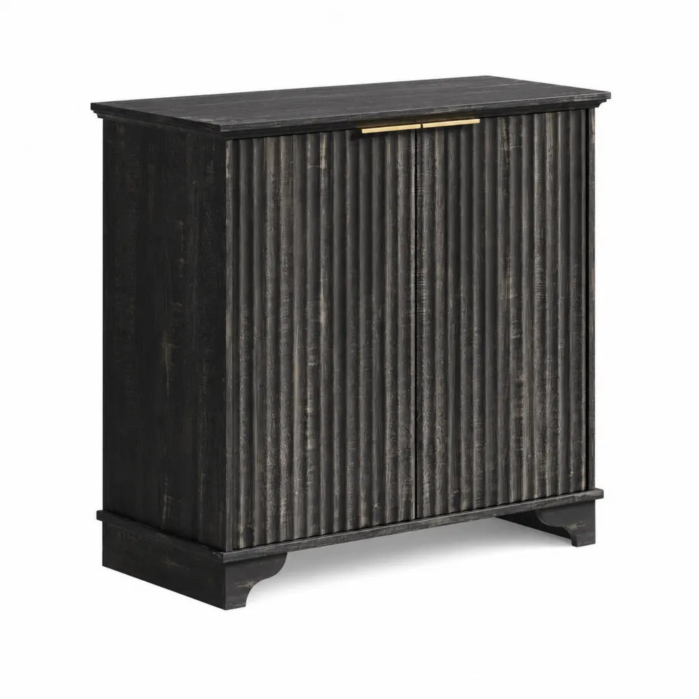 Buffet en Bois Noir avec Portes Cannelées
