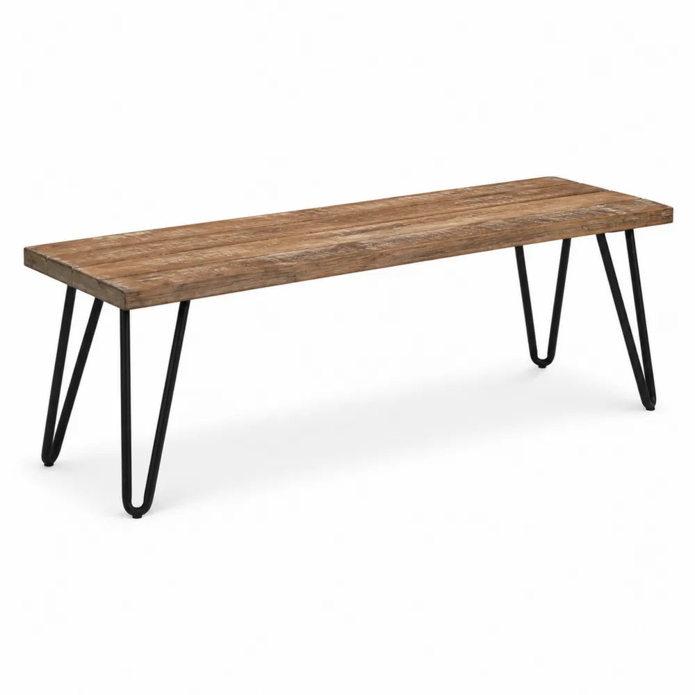 Banc rectangulaire en bois et métal 140x35x45 cm