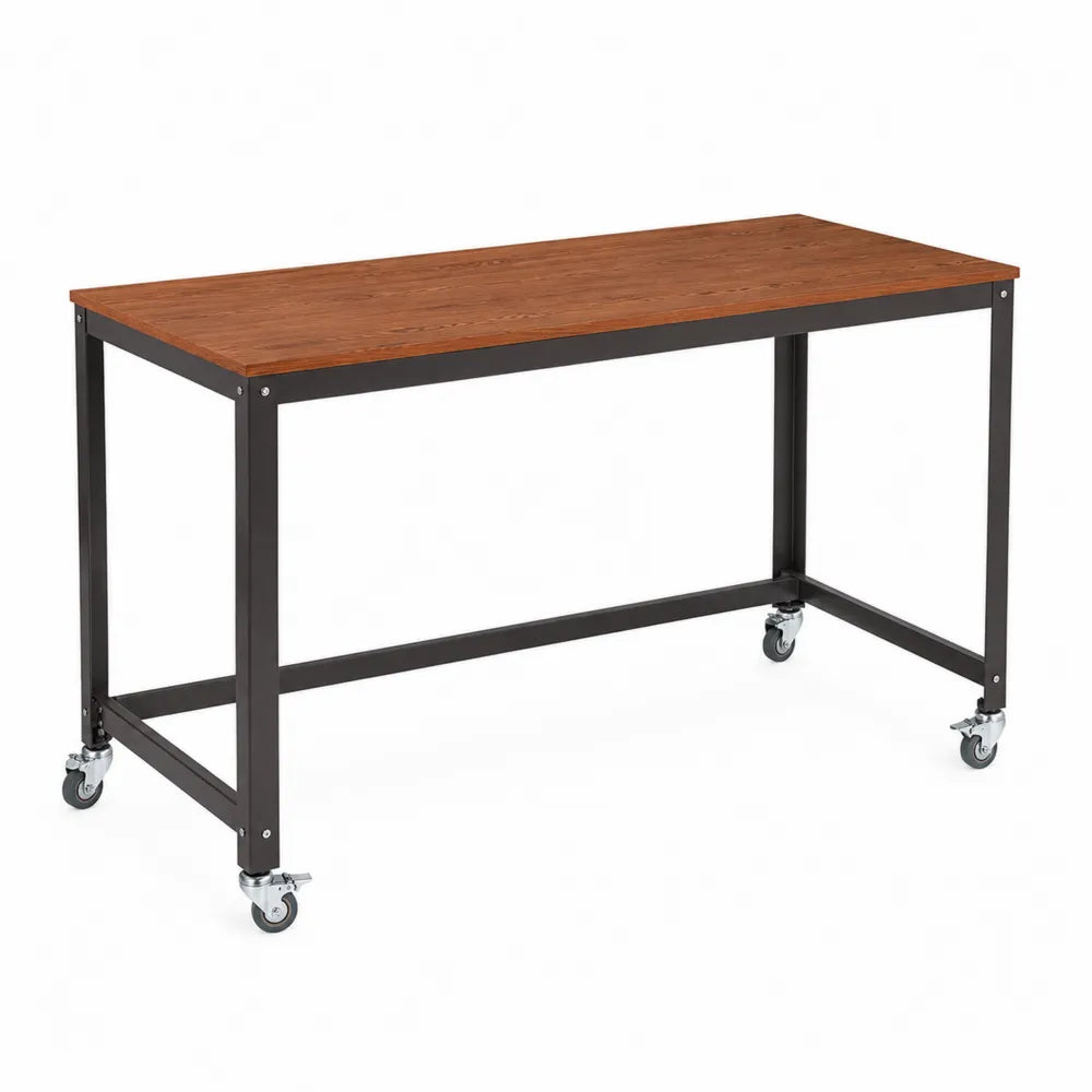 Table en bois et acier avec roulettes 120cm x 60cm