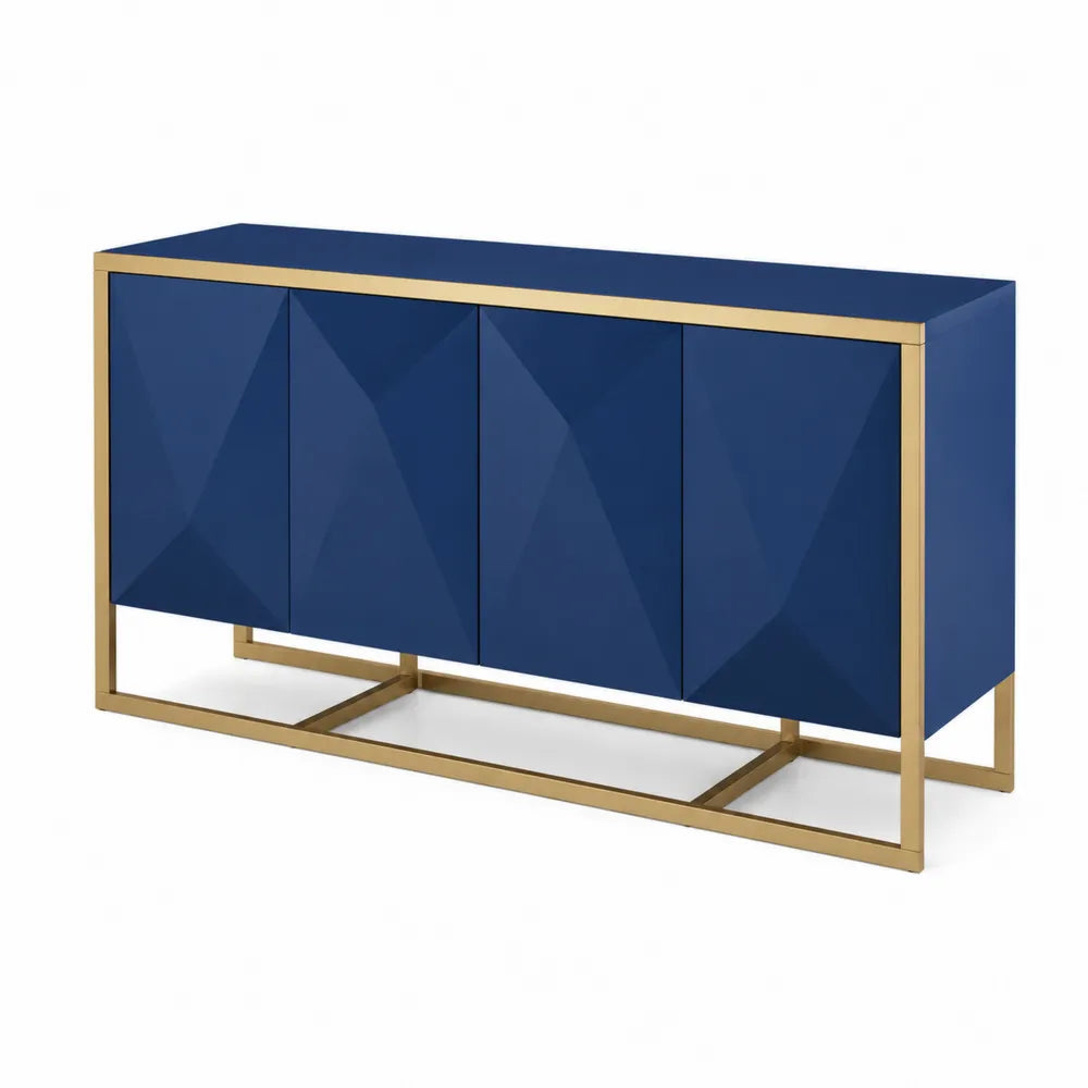 Buffet rectangulaire 4 portes en bois et métal Bleu/Or