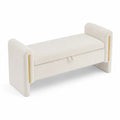 Banc avec rangement en tissu en microfibre et métal beige