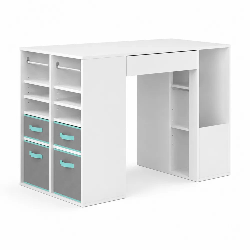 Bureau de rangement en bois avec tiroirs et étagères Blanc