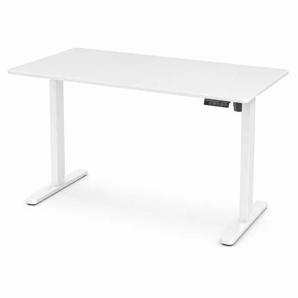 Bureau électrique réglable en hauteur avec plateau en MDF et cadre en acier, Blanc