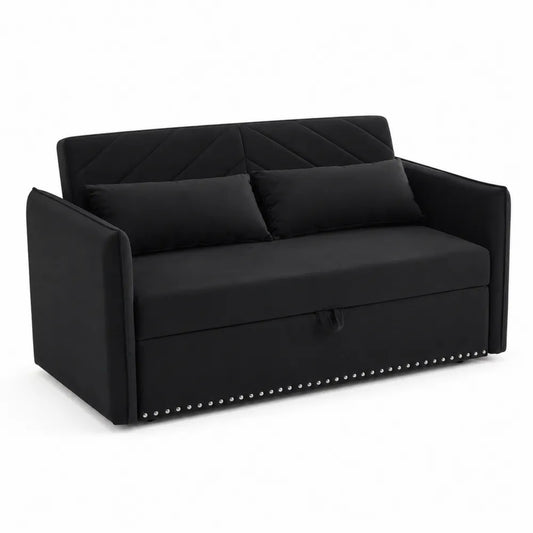 Canapé-lit en velours noir avec rangement 200 cm