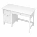 Bureau en bois blanc avec tiroirs et armoire