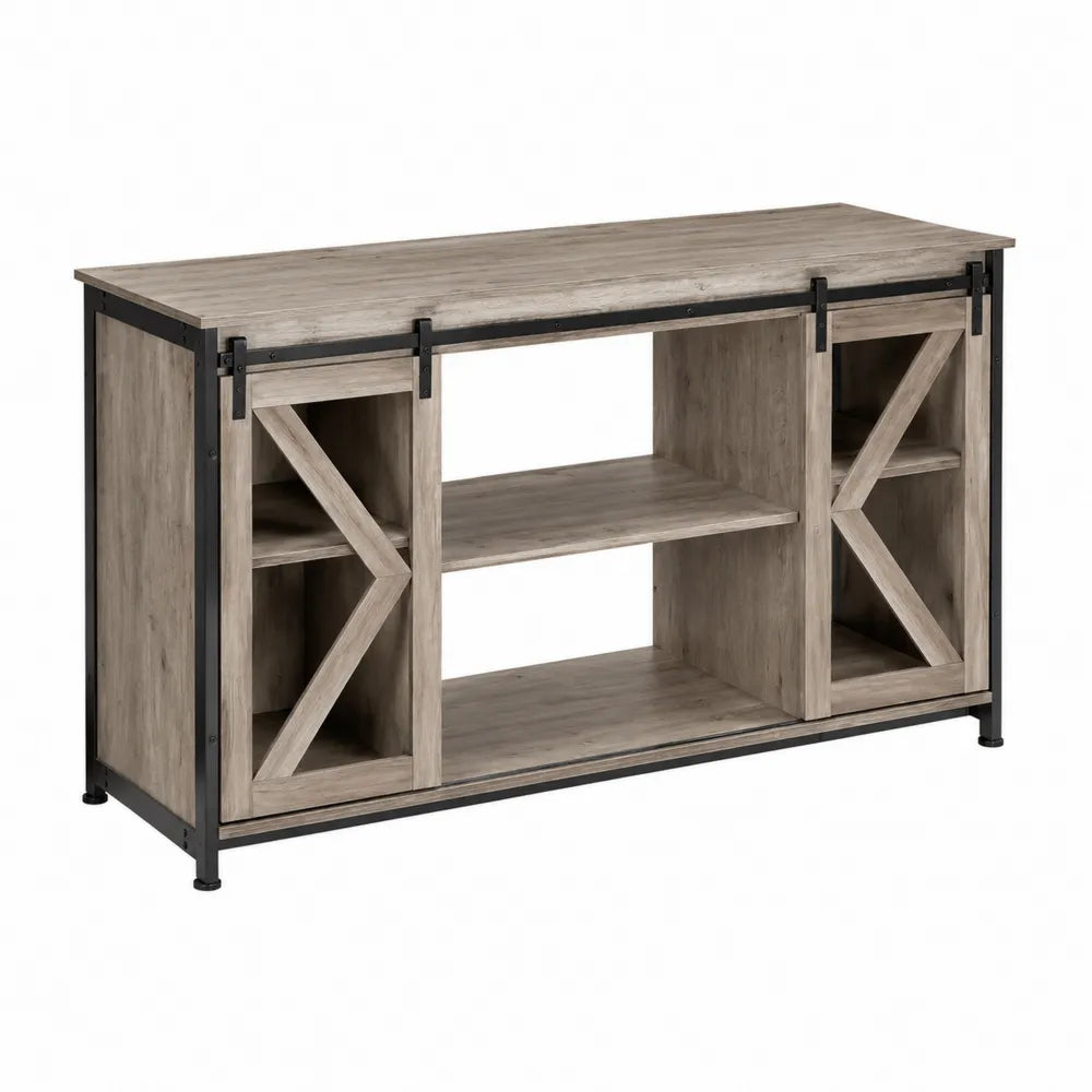 Buffet en bois avec portes coulissantes en métal noir