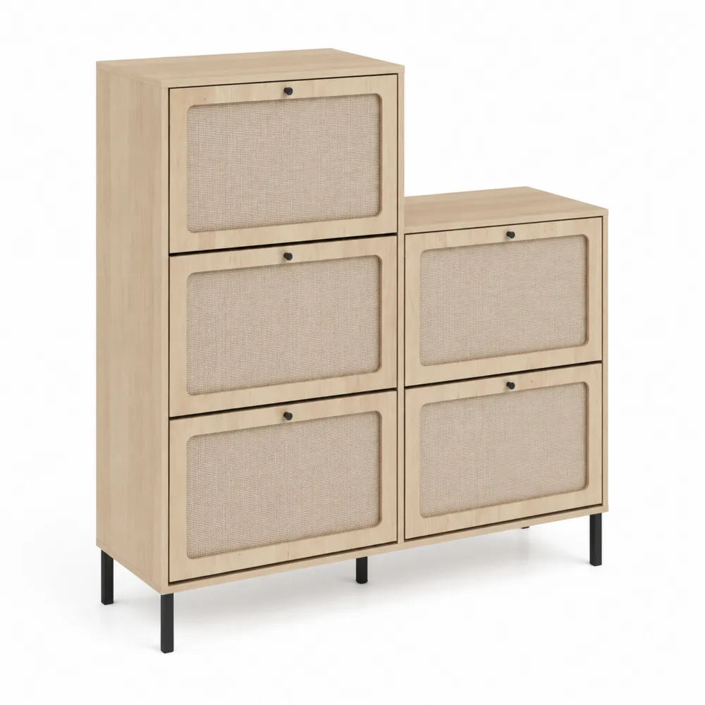 Meuble de rangement en bois clair avec portes en polyester