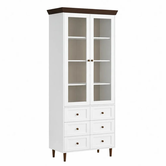 Armoire vitrée en bois avec portes et tiroirs