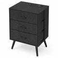 Table de chevet en bois avec prises intégrées et tiroirs en tissu polyester noir
