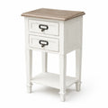 Table de chevet en bois avec 2 tiroirs et étagère, Blanc et Marron