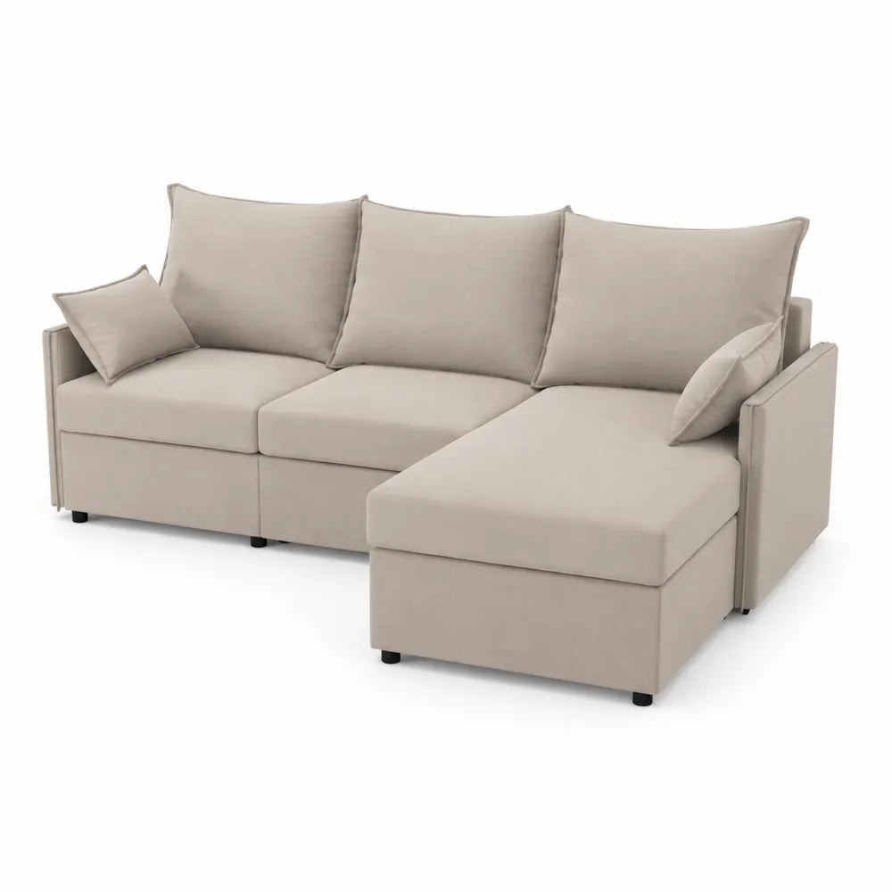 Canapé d'angle en tissu et bois Beige 220x150x85 cm