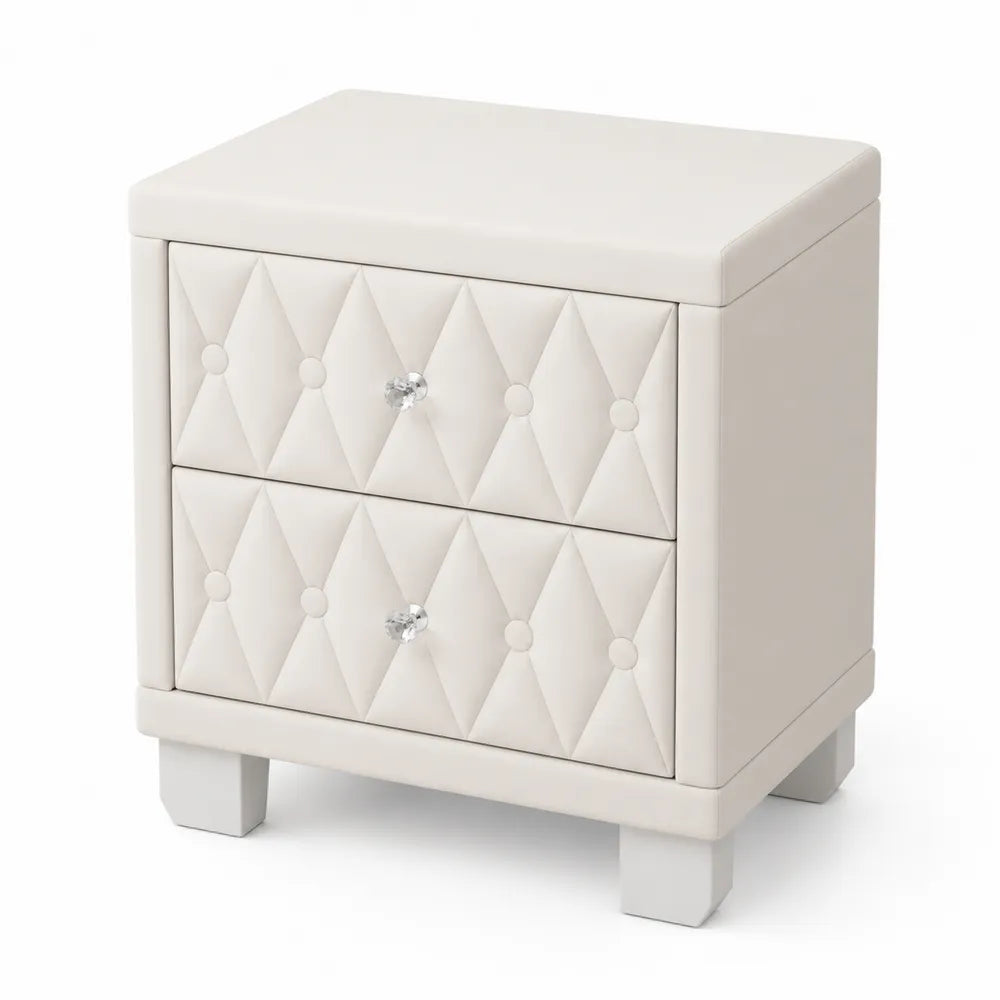 Table de chevet 2 tiroirs cuir synthétique Blanc
