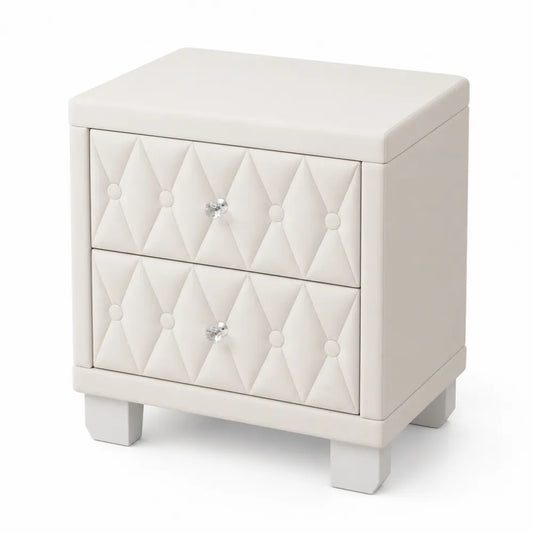 Table de chevet 2 tiroirs cuir synthétique Blanc