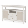 Buffet en bois avec portes en cannage et tiroirs Blanc 140x40x85 cm
