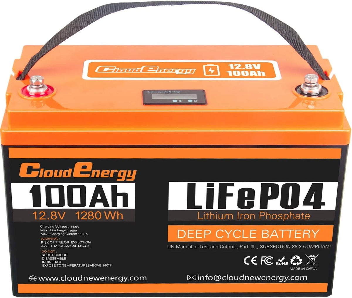 Cloudenergy 12,8V 100Ah LiFePO4 lithiumbatterij, Cloudenergy 12 LiFePO4 CL12V-100AH, 1280Wh met 100A BMS. 6000+ cycli, kamperen CL12V-100AH, boten