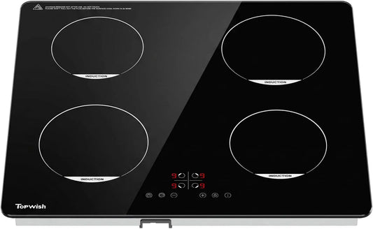 Topwish inductiekookplaat met 59 x 52 x 6 cm, 56,5 x 49,5 cm, 1800-2100 W, 99 minuten, timer, regelbare thermostaat, geluidsarme werking en RVS
